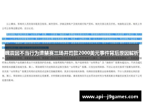 魏震因不当行为遭禁赛三场并罚款2000美元事件背后原因解析