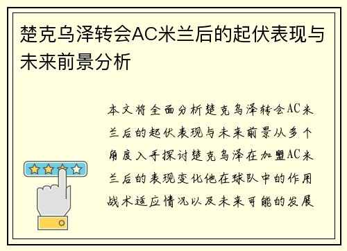楚克乌泽转会AC米兰后的起伏表现与未来前景分析